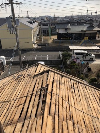 加古川市の瓦撤去後の既存の屋根下地