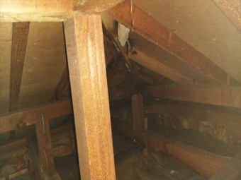 姫路市香寺町の小屋裏の雨漏り跡の写真