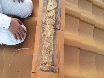 加古川市の瓦屋根の軒部分の確認