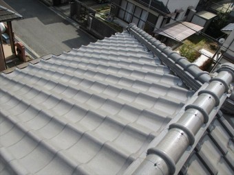 夢前町の雨漏り調査の瓦屋根の全景