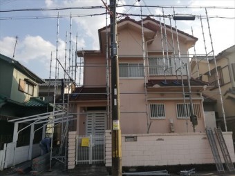 たつの市の葺き替え工事の足場施工