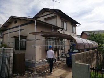 姫路市の塗装工事の仮設足場着工