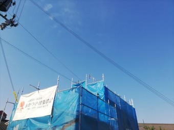姫路市の塗装工事の足場の養生シート