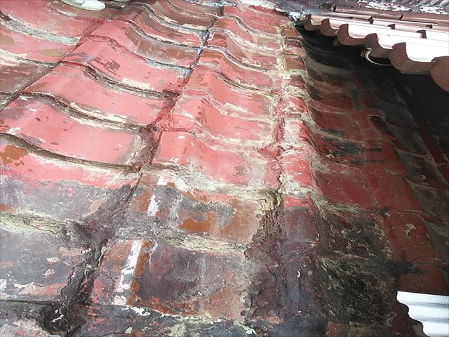 加古川市の雨漏り調査の瓦屋根面