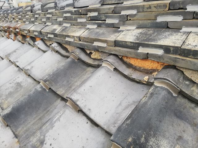 相生市の雨漏り調査の瓦屋根の漆喰