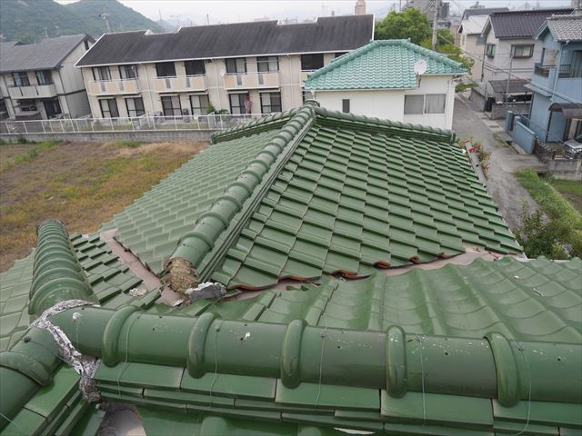 姫路市台風で雨漏り屋根の調査