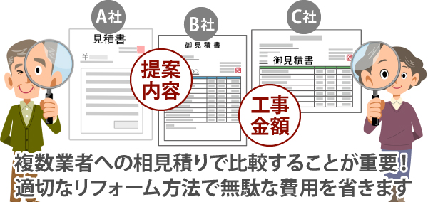 複数業者への相見積りで比較することが重要！適切なリフォーム方法で無駄な費用を省きます